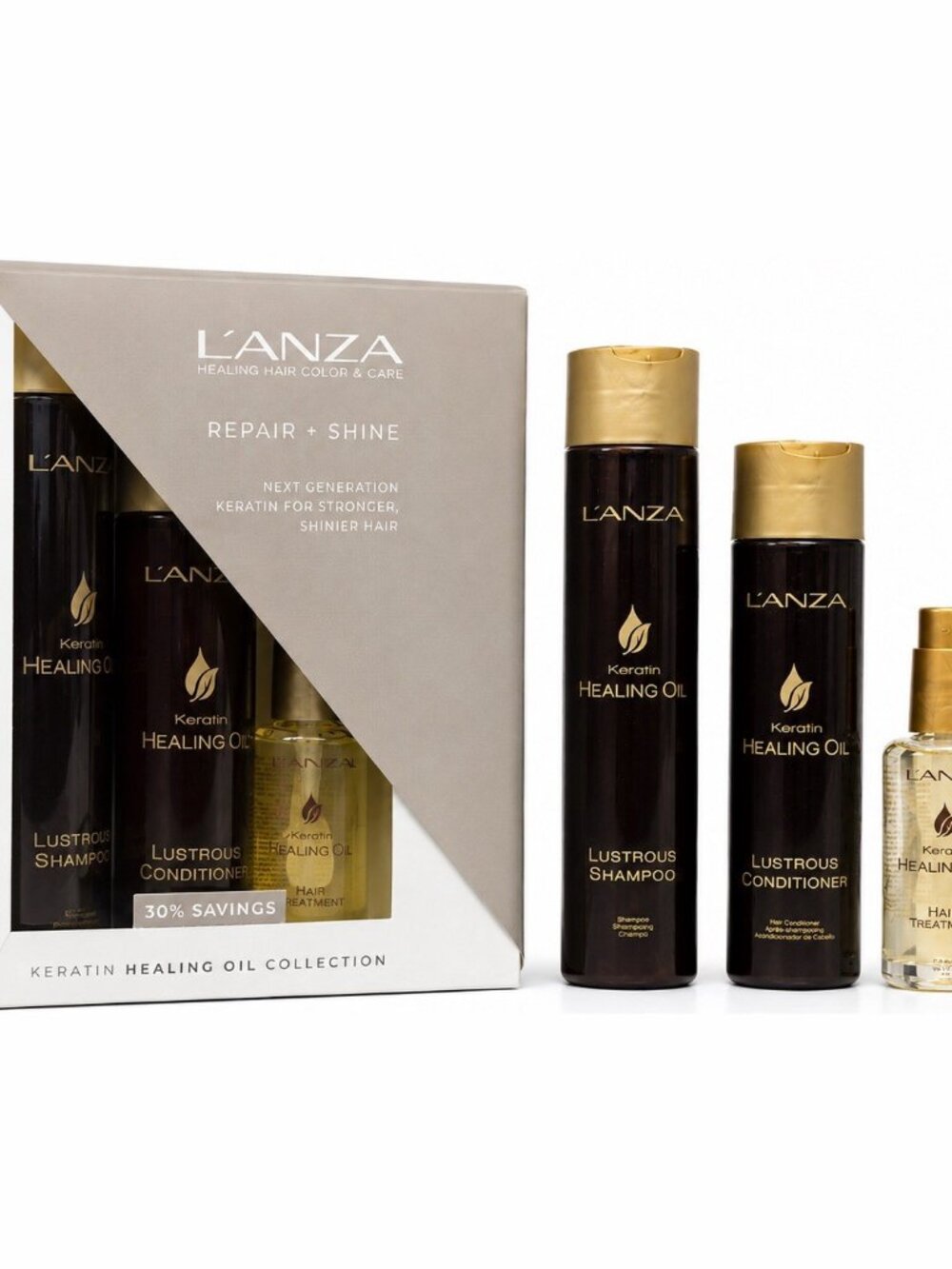 L’ANZA Keratin Healing Oil Repair + Shine Shampoo Conditioner Trio Set